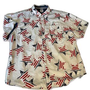 Free Planet Shirt Men’s Size 2X Red White Blue Star Print Short Sleeve